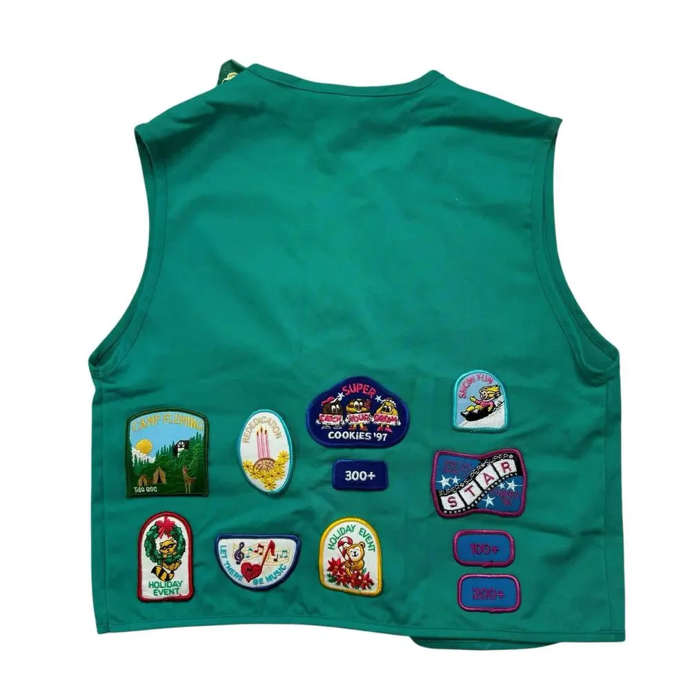 GIRL SCOUTS Vintage Green Made in USA Vest Patches Pins 90s Large Tierra Del Oro
